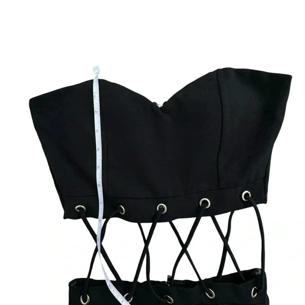 Black Mini Cut Out Detail Dress Tub Top Fitted Skirt bodycon, Sexy, Medium - Picture 10 of 12